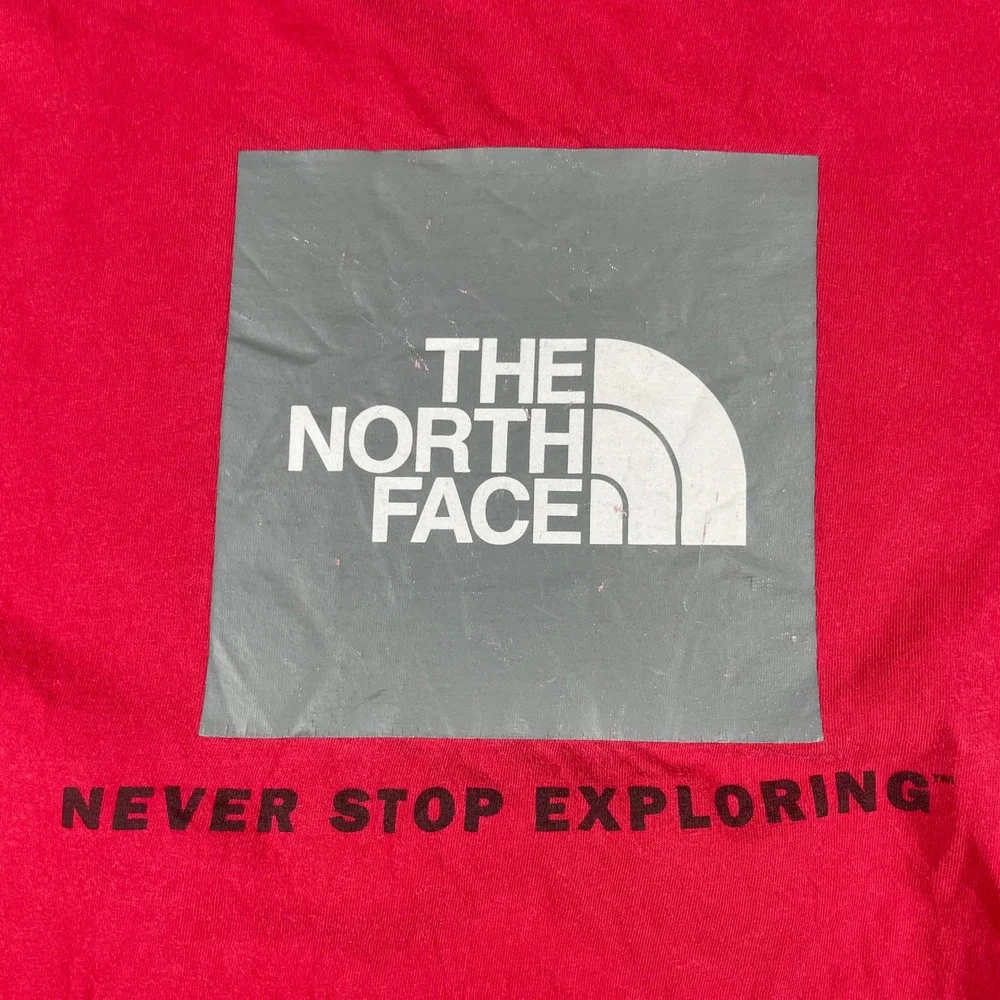 The North Face T-Shirt Mens L Red Box Logo Never Stop Exploring Short Sleeve